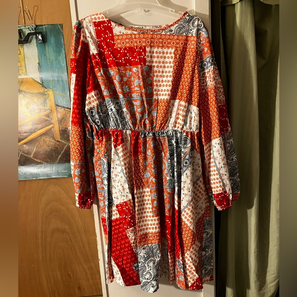 Gorgeous Patchwork Print Peasant Dress